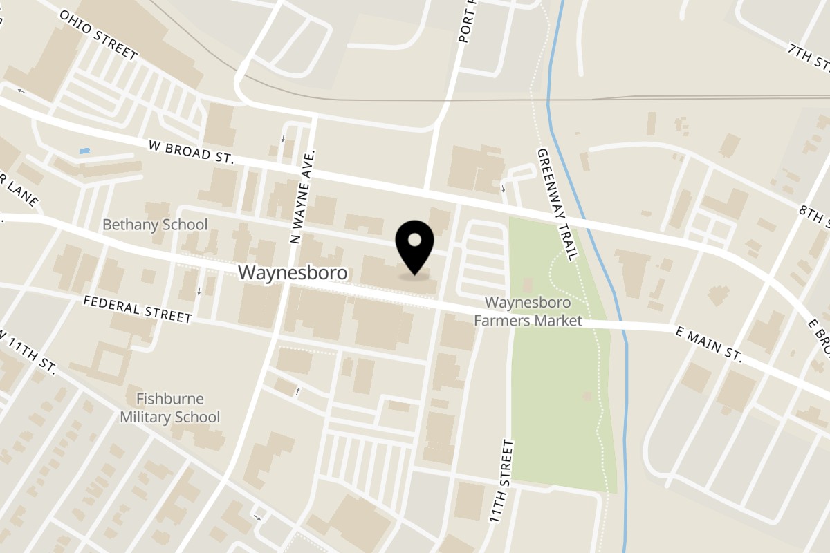 Map showing the location of Royal India Palace on 309 W Main St in Waynesboro